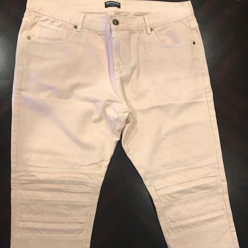 Pink Dolphin Moto Jeans in faded pink, sz 40